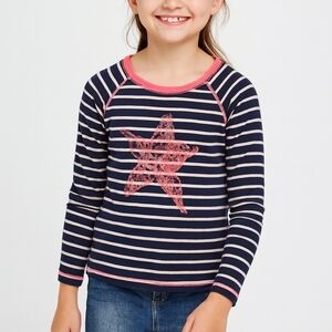 Girls 6Y L/S Navy Striped Shirt Pink Glitter Star Cute